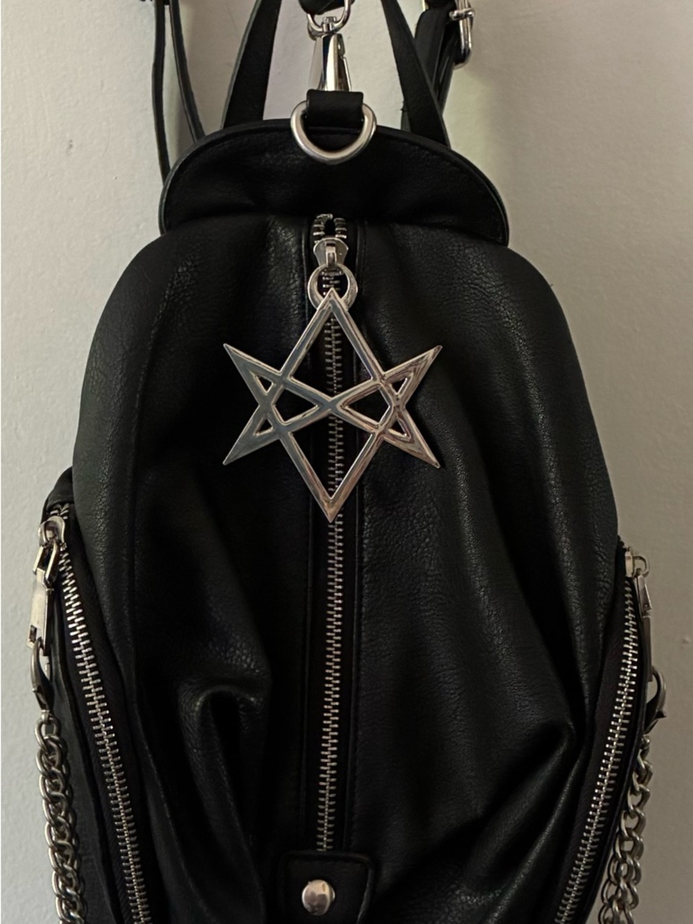 Killstar Black Faux Leather Mini Backpack with Silver Pentagram Charm